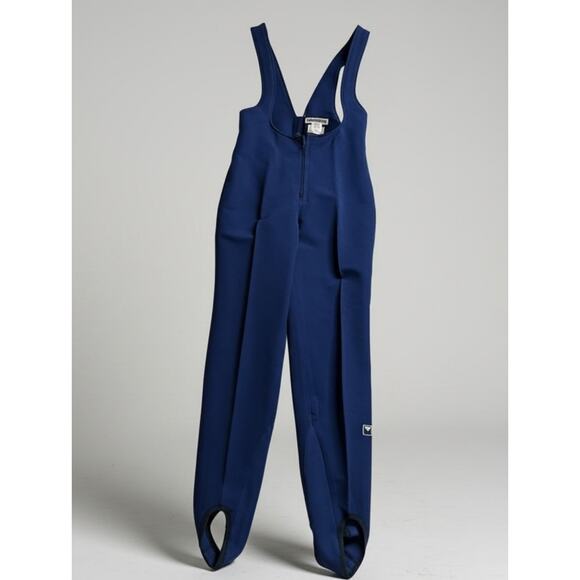 Obermeyer Ski Overalls Women’s 12 Long Navy Blue Bibs Vintage Stirrup Wool Blend - Picture 1 of 12